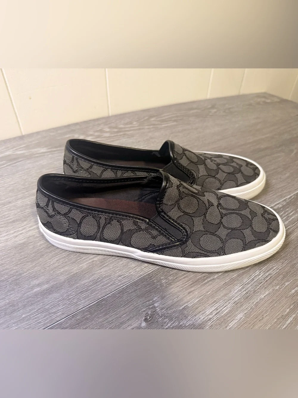 Coach Chrissy Black Signature C Logo Slip-On Sneaker Shoes Sz 7.5B